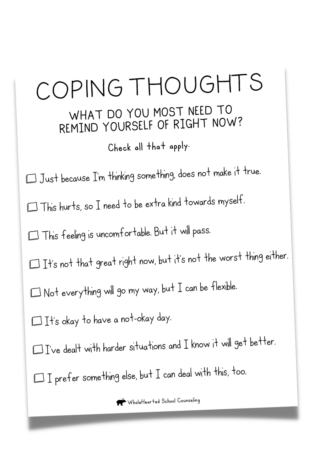 Free Coping Statements and Positive Self-Talk Checklist CBT Worksheet