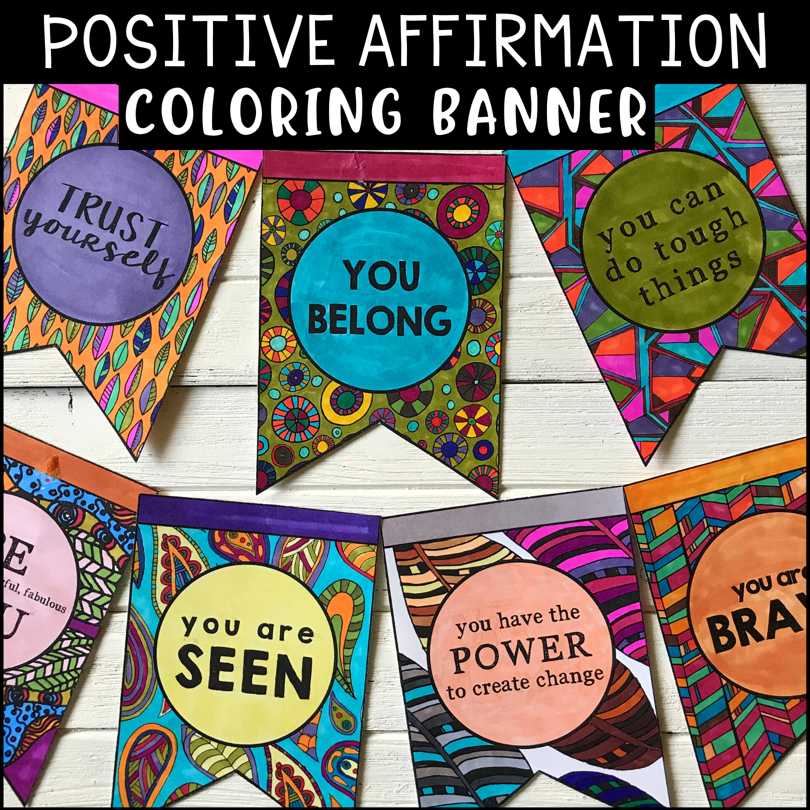 Positive Affirmation Coloring Banner Classroom Decor and SEL Activity