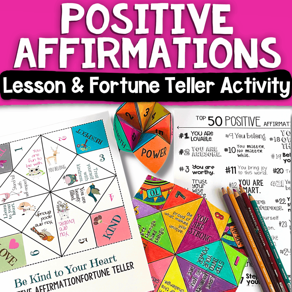Positive affirmation fortune tellers for kids social emotional learning activity