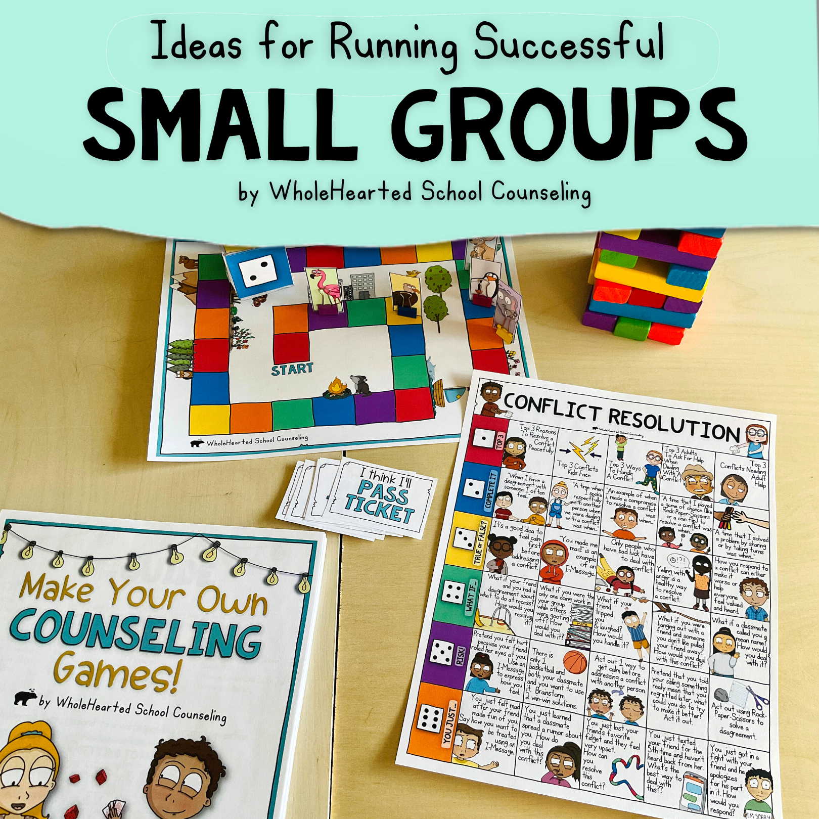 32 Counseling Games, Game Board and Jenga for small groups school counseling.