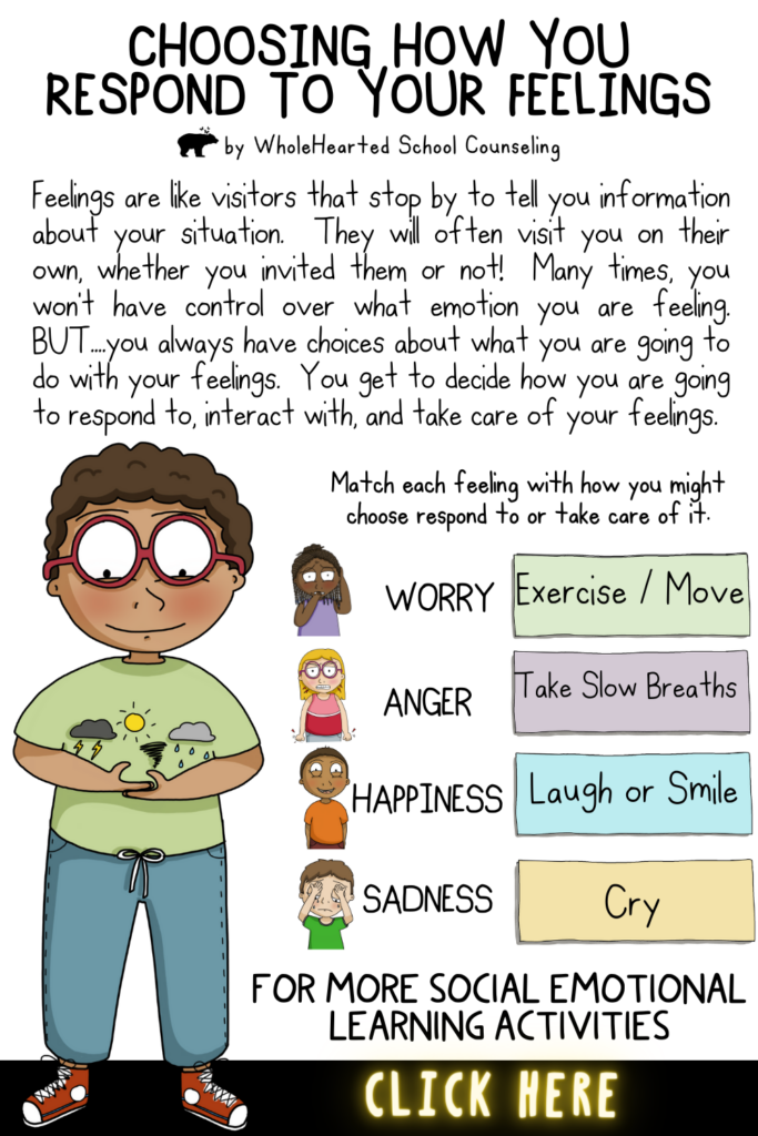 An infographic that teaches kids how to respond to feelings in healthy ways.