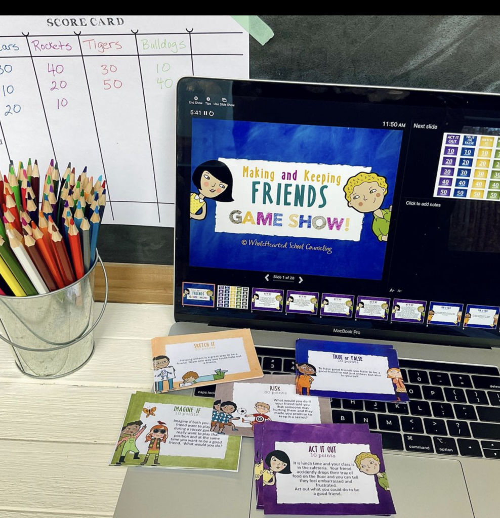 Friendship Lesson with task cards and score board.