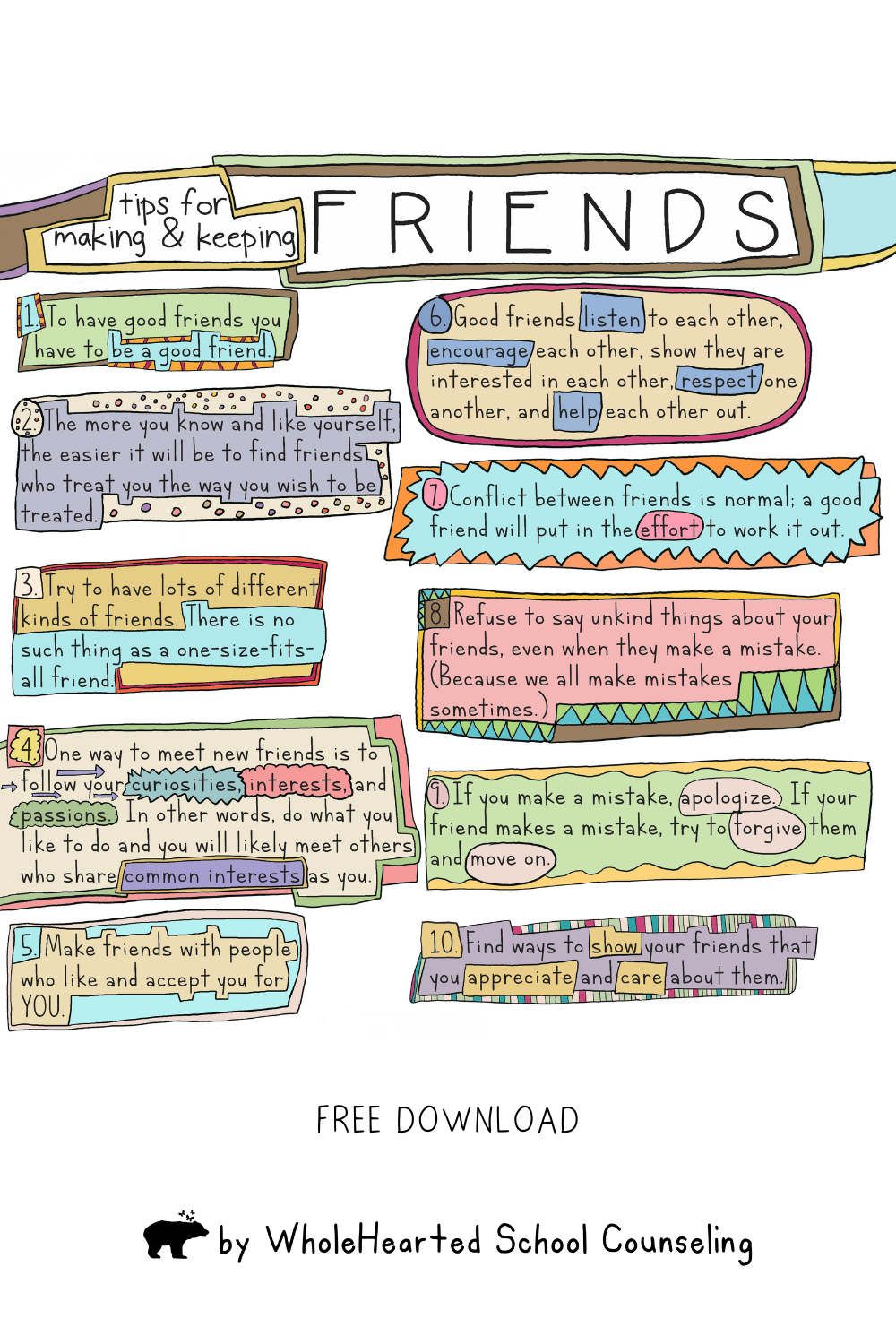 List of 10 ways kids can make and keep friends.