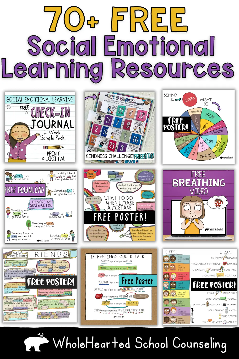 OVer 70 Free Social Emotional Learning Resources for School Counselor and Teachers