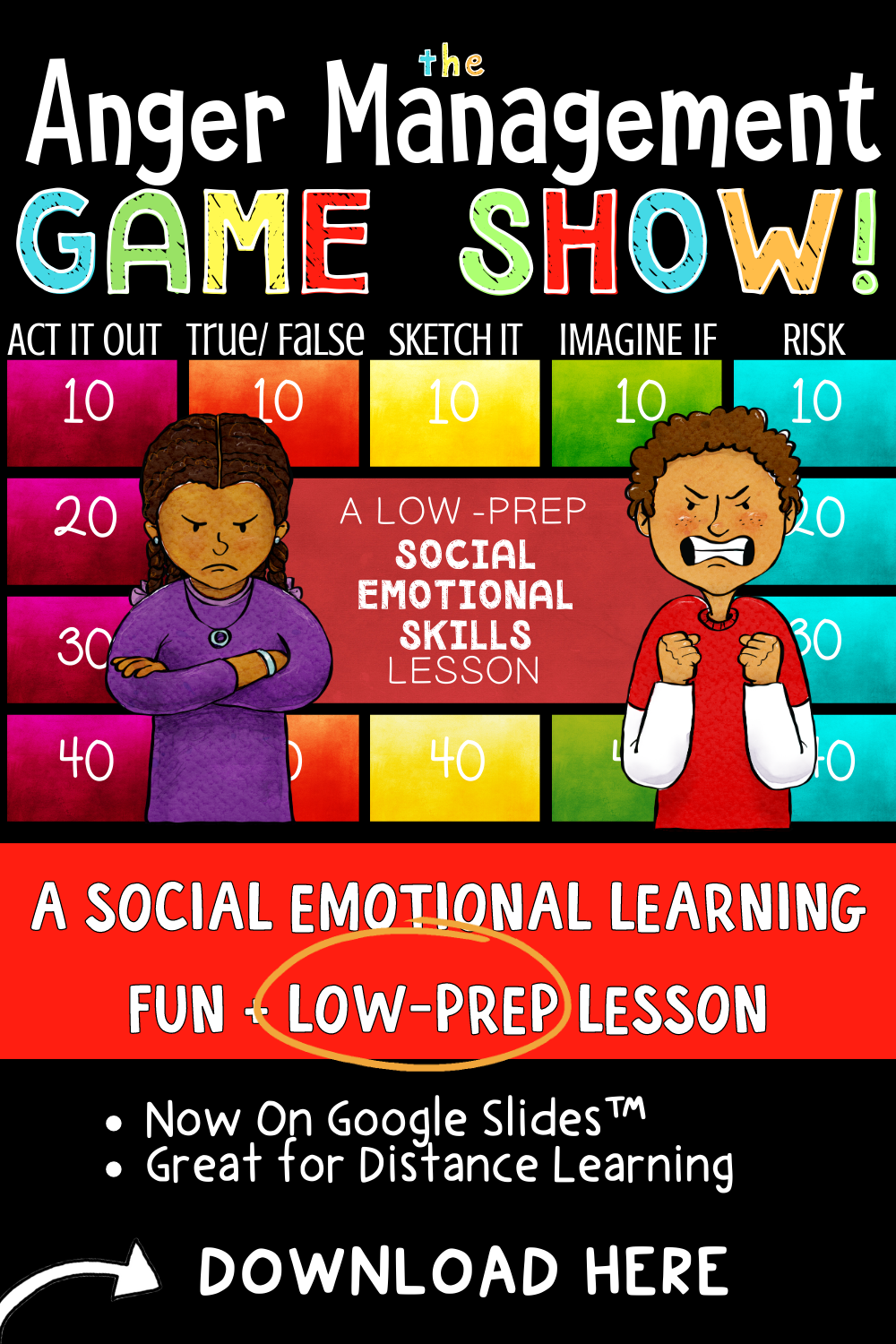 Anger Management Lesson in Quiz Show Format Game for Kids