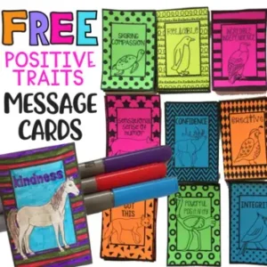 FREE Colorable Positive Affirmation & Character Education Traits Message Cards