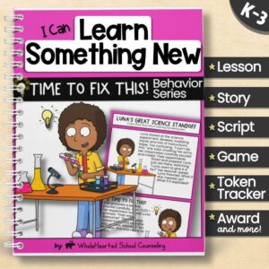Behavior resource cover for “I Can Learn Something New” featuring a student doing a science experiment