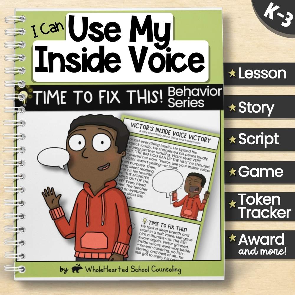 Inside Voice behavior toolkit for K–3 students with story, lesson, game, and token system