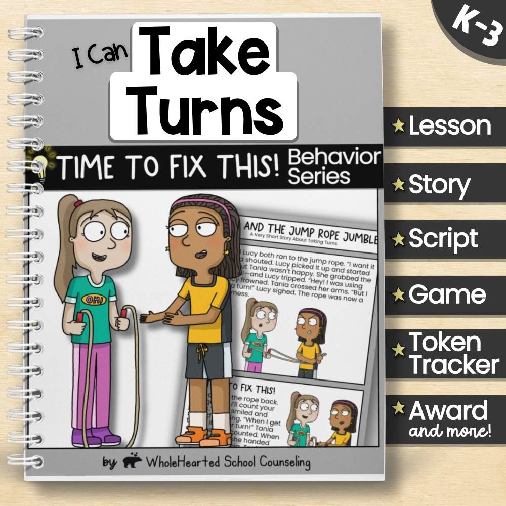 I Can Take Turns social skills resource cover with illustrated characters and story preview.