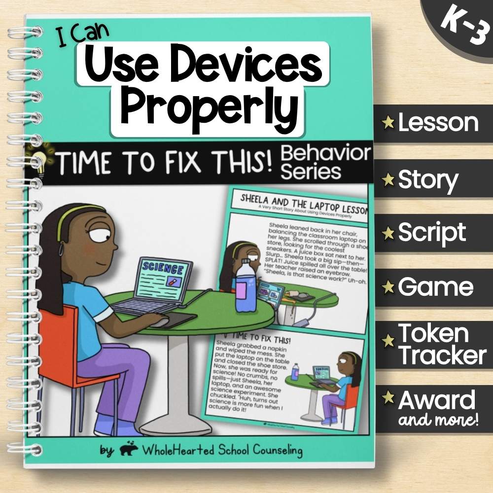 "I Can Use Devices Properly" behavior toolkit for K–3 with story and visual supports.
