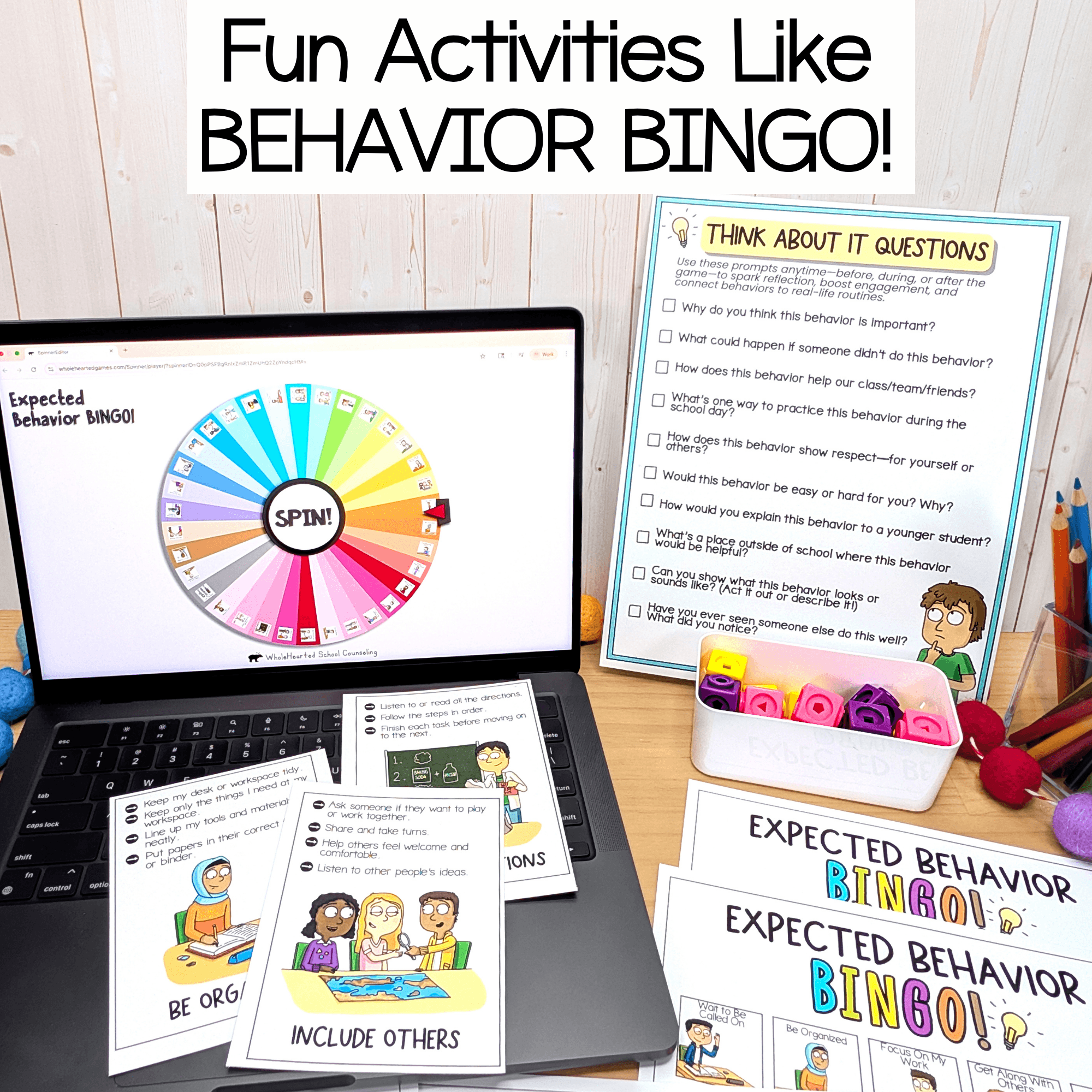 positive-behavior-support-toolkit-classroom-management-k-3-pbis-sel Expected behavior bingo game designed to teach classroom expectations and reinforce positive behavior in elementary classrooms.