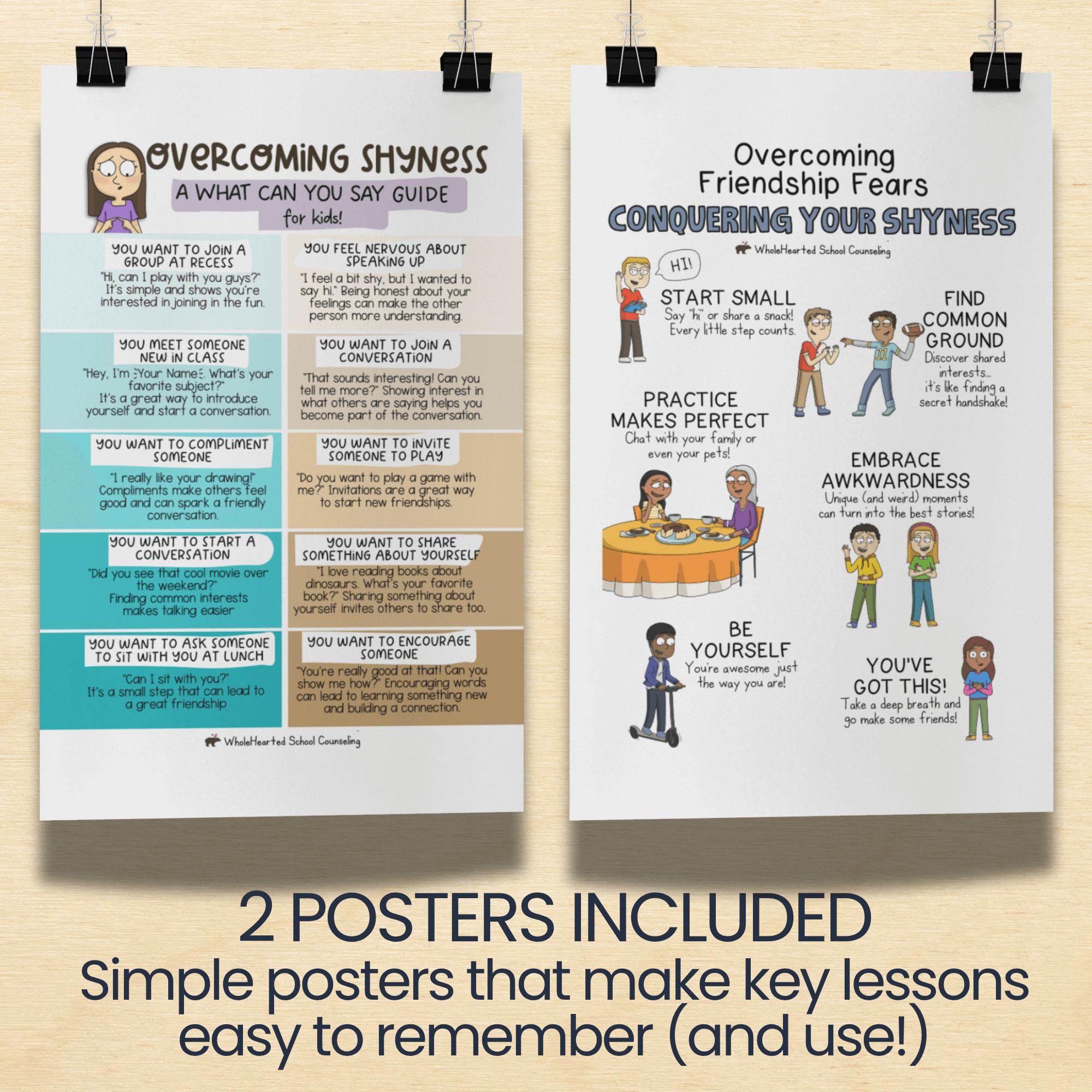 conquering-your-shyness-printable-social-skills-posters Two printable posters from "Conquering Your Shyness" with conversation starters and confidence-building tips for shy kids.