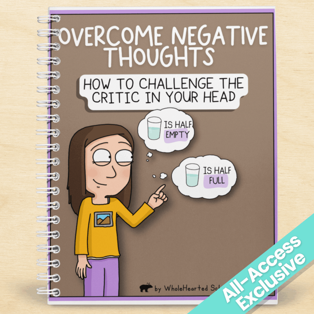 Cover of "Overcome Negative Thoughts: How to Challenge the Critic in Your Head" SEL guide for kids to build positive self-talk skills.