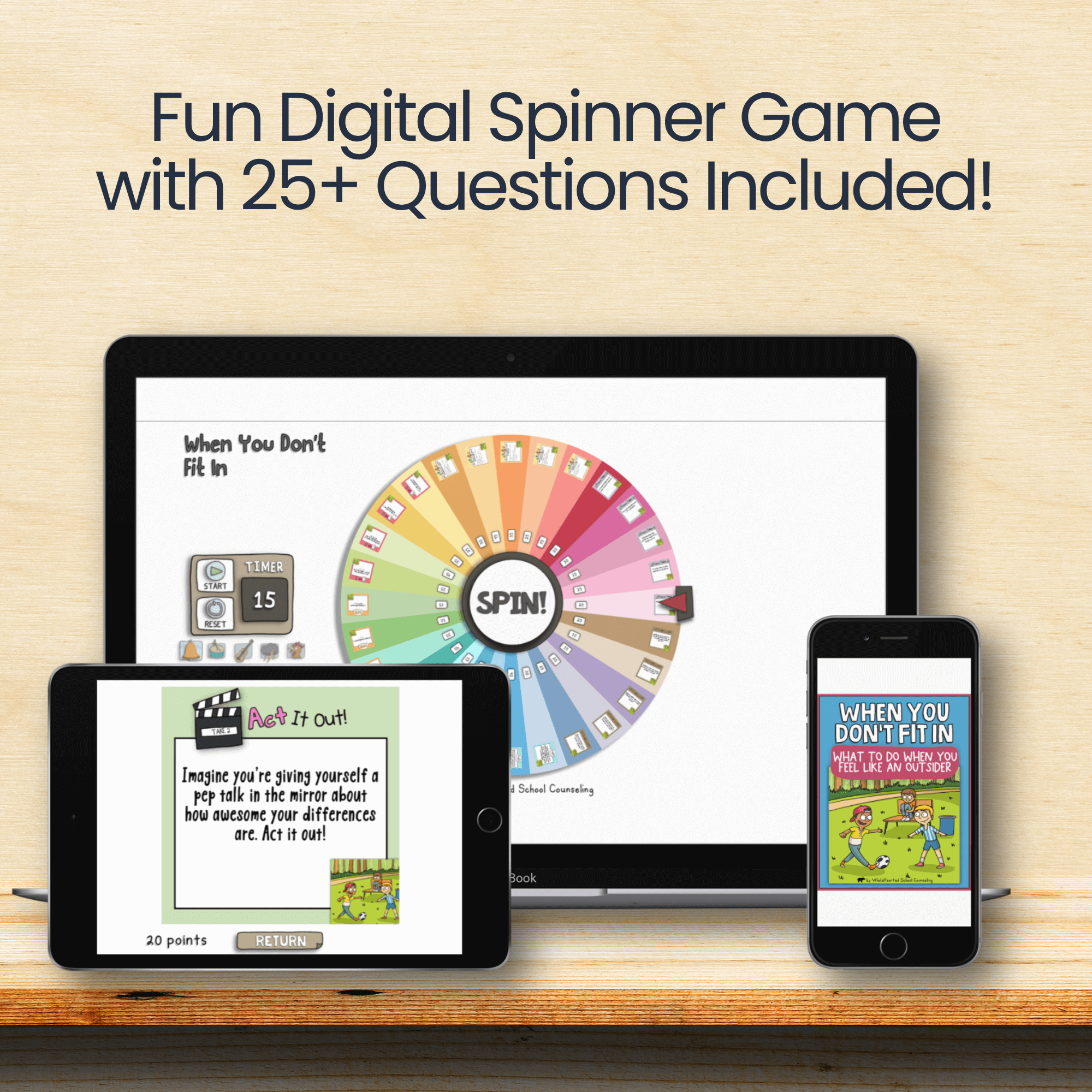 when-you-dont-fit-in-digital-spinner-game-for-kids Digital spinner game for “When You Don’t Fit In” includes over 25 social-emotional learning prompts to help kids explore self-worth, friendship skills, and confidence through play.