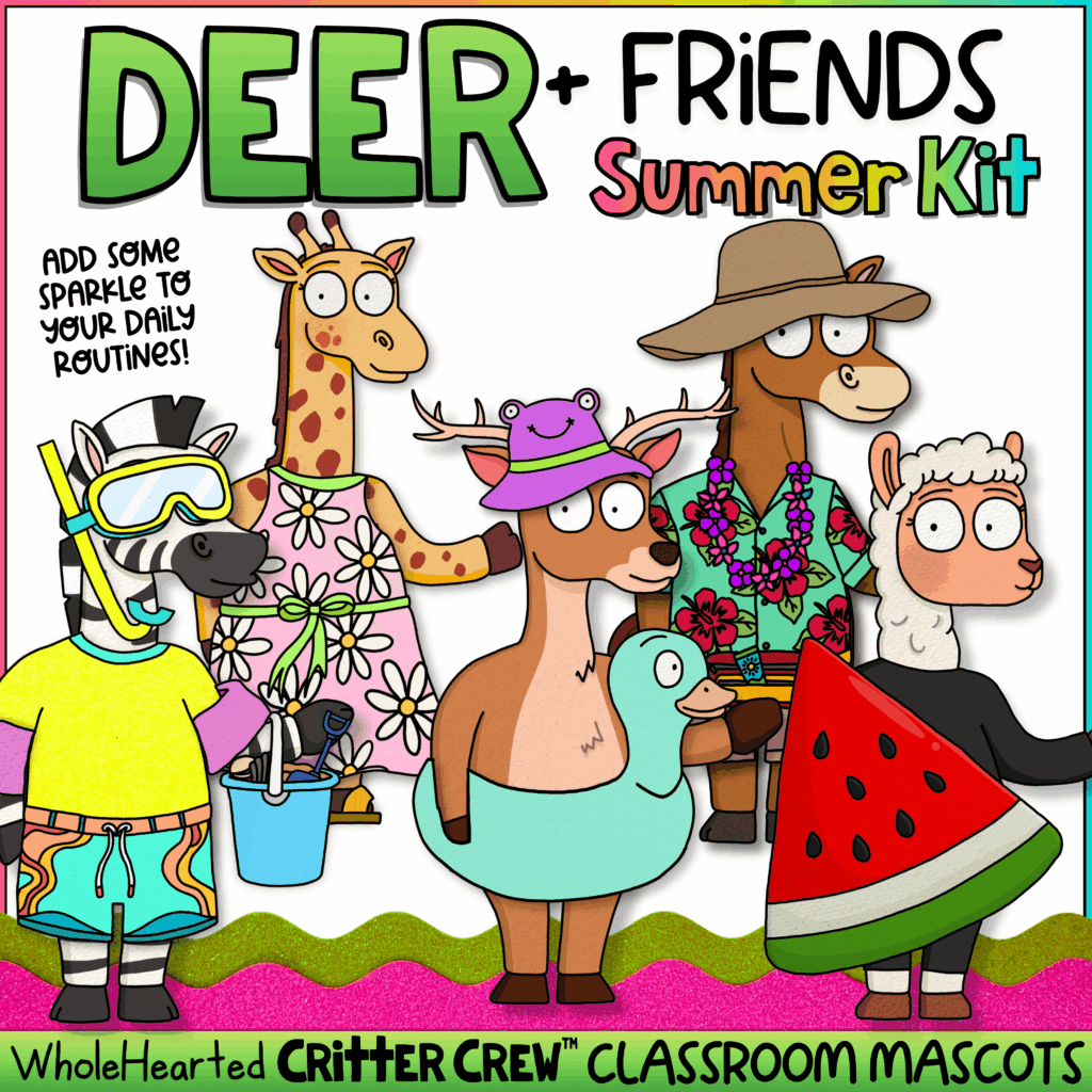 Classroom goose summer bulletin board with deer and animal friends for elementary school.