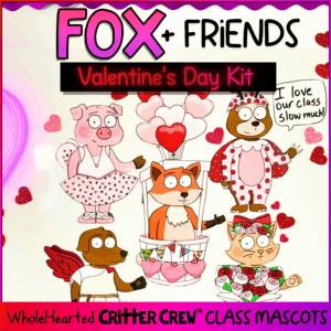 Valentine’s Day classroom mascot inspired by the porch goose trend, featuring Fox & Friends in a classroom goose–style display