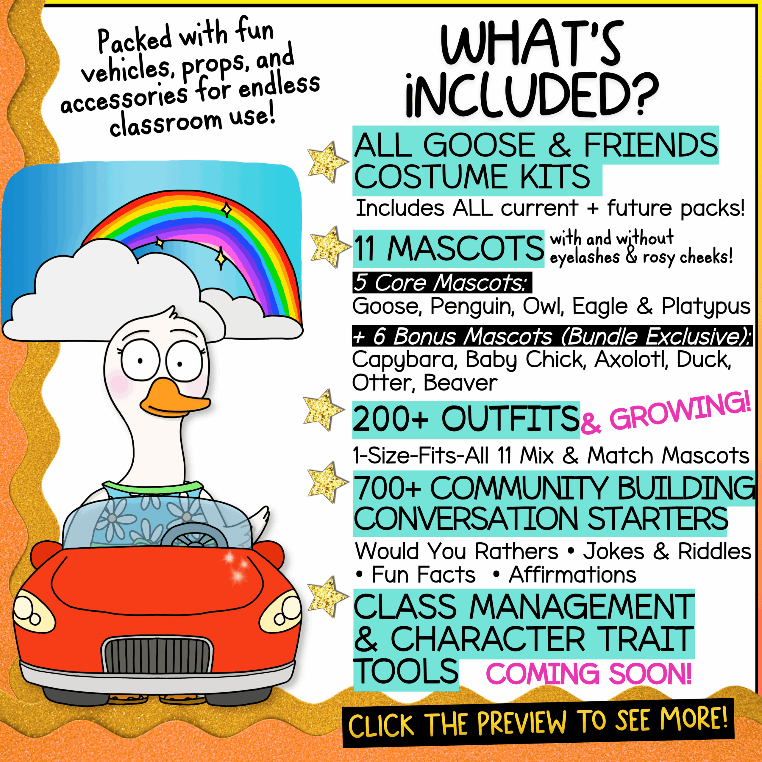 Class Goose Mascot Moose SEL morning Meeting Behavior Management classroom goose costume kits for elementary school classrooms with over 200 costumes