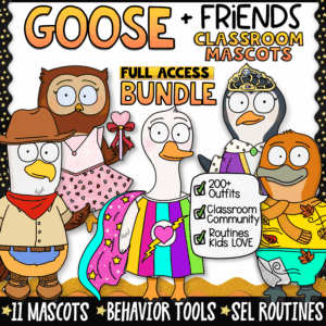 classroom goose mascot kit with owl, eagle, platypus, penguin crew for SEL and Behavior Interventions
