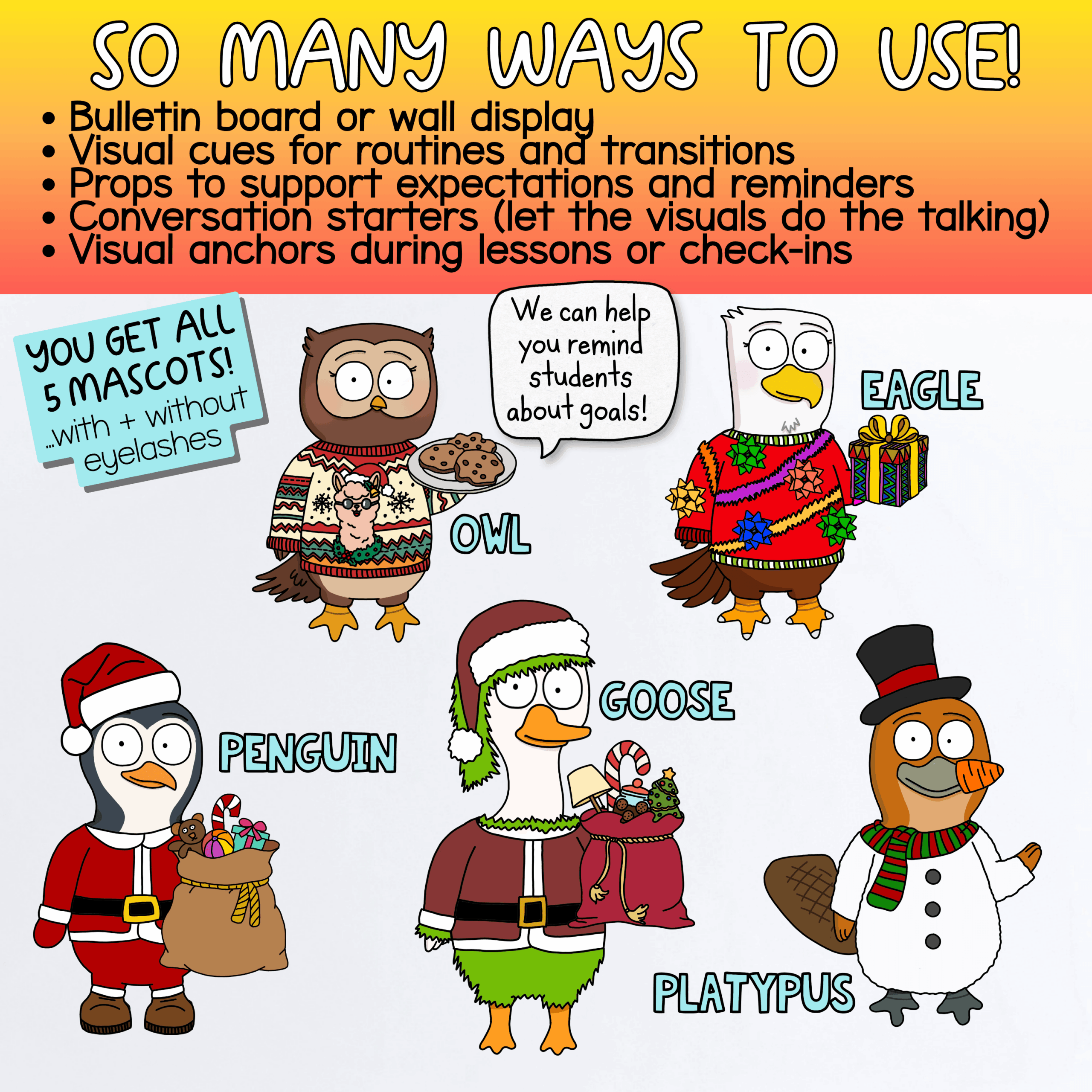Christmas Goose Classroom Mascot Class Routines Kit Goose and capybara Christmas classroom mascot kit for elementary students