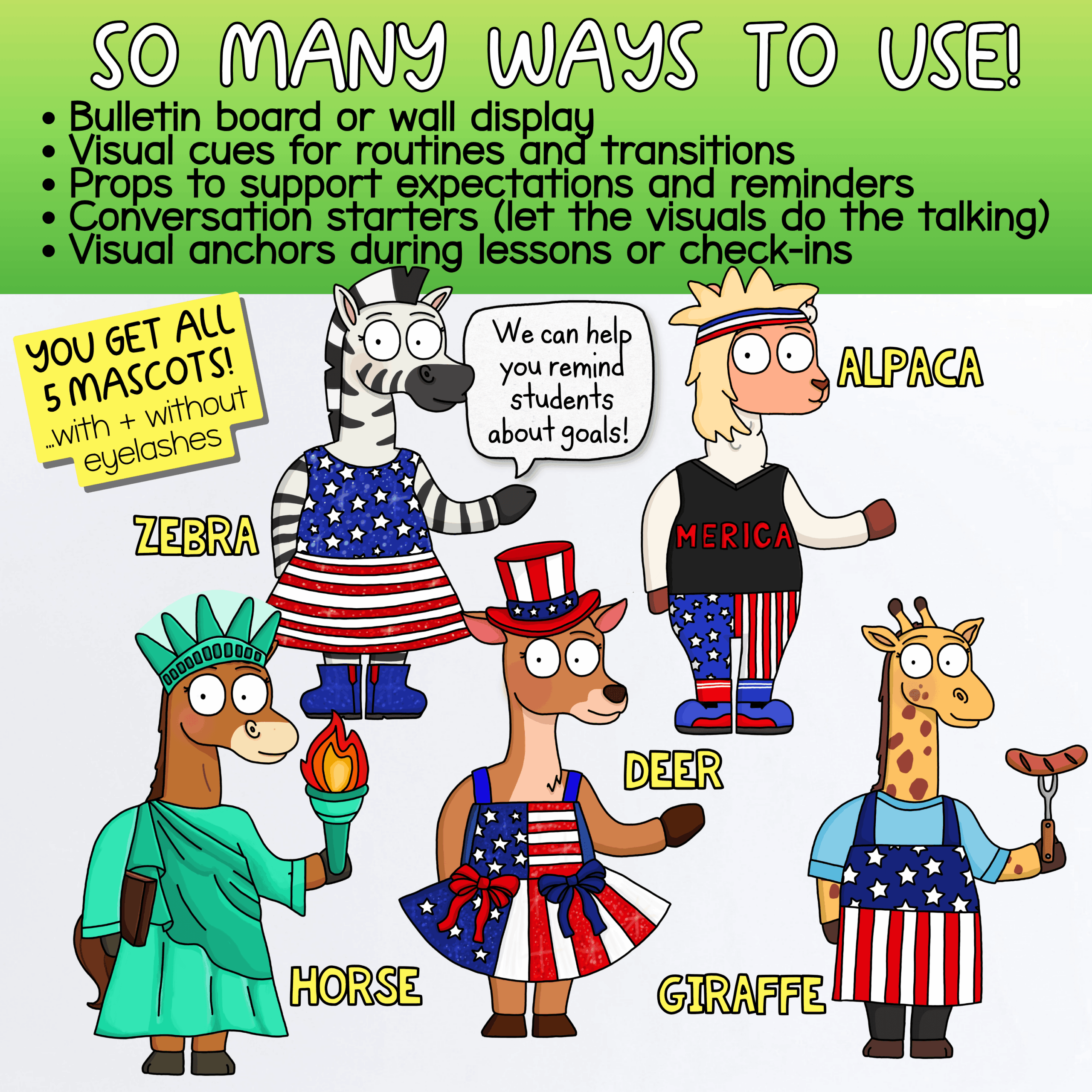 Classroom Management Mascot Goose for SEL & Behavior Support (2) July 4th Goose & Deer Classroom Mascot Behavior Management Kit