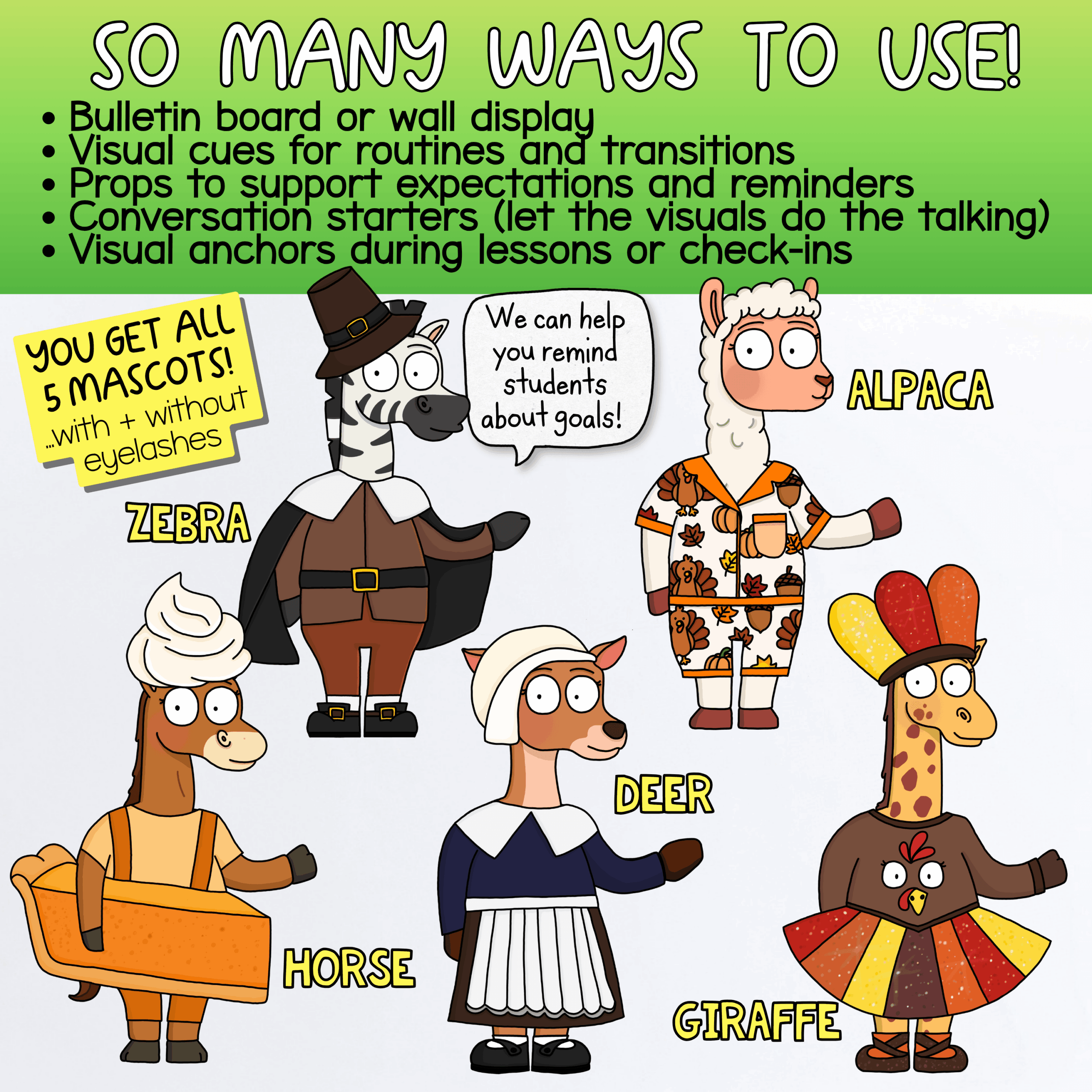 Deer Thanksgiving Classroom Management Mascot Goose for SEL & Behavior Support Goose and deer Thanksgiving classroom mascot kit for elementary students