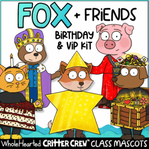 Fox classroom goose mascots with birthday and star student kit