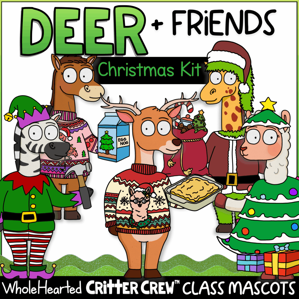 Cute goose deer and unicorn classroom mascots for Christmas lessons and activities