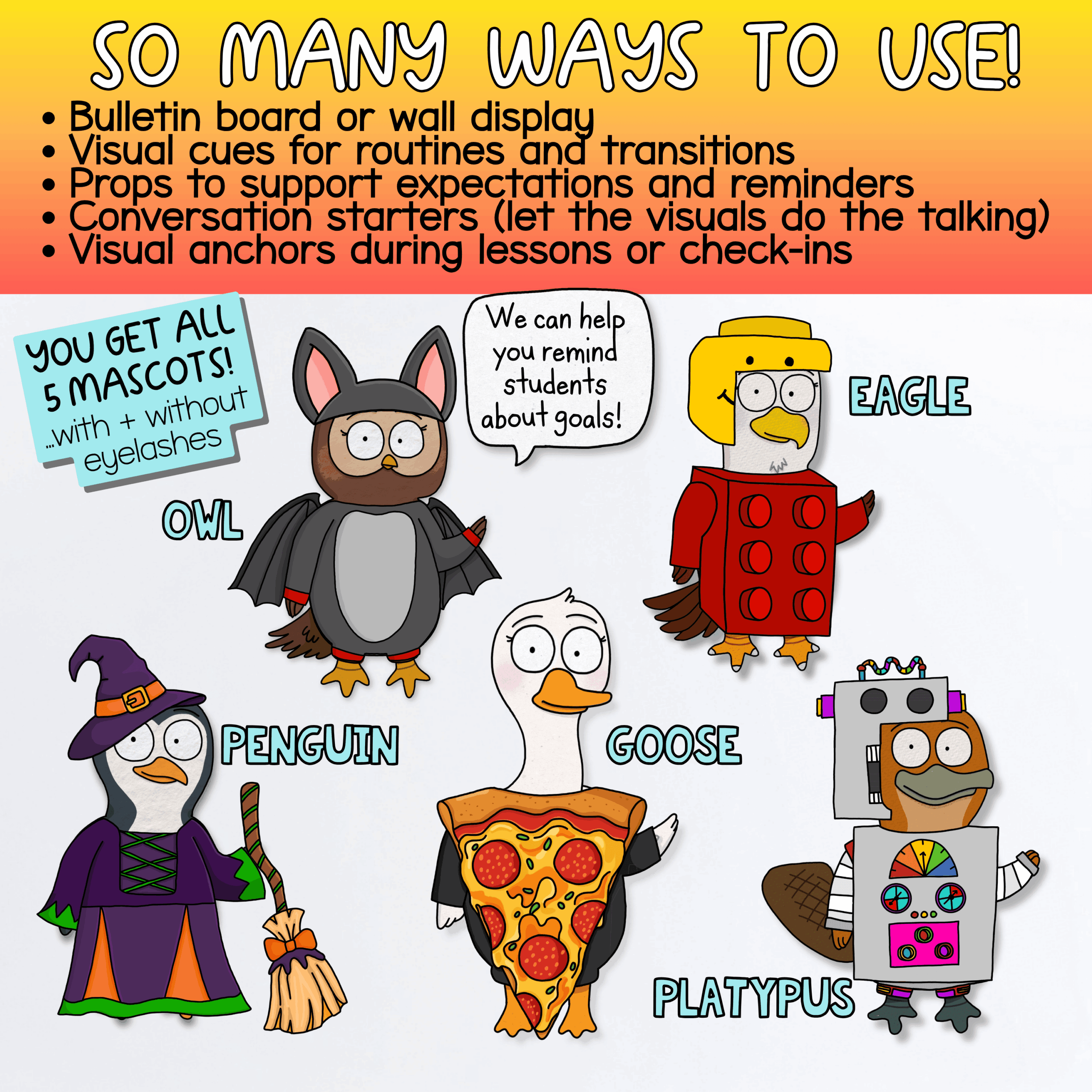 School Mascot Goose for Social Emotional Learning & Classroom Systems Halloween Goose Classroom Mascot Kit