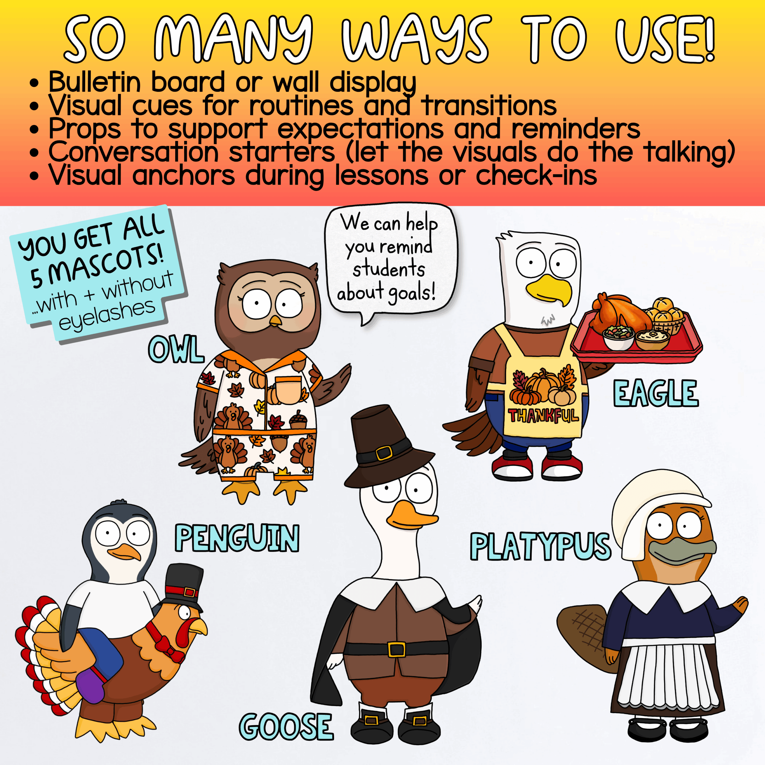 Thanksgiving Goose Classroom Mascot Behavior Management Kit Thanksgiving classroom decor featuring goose and capybara mascots