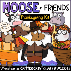 Goose and moose Thanksgiving classroom mascot kit for elementary students