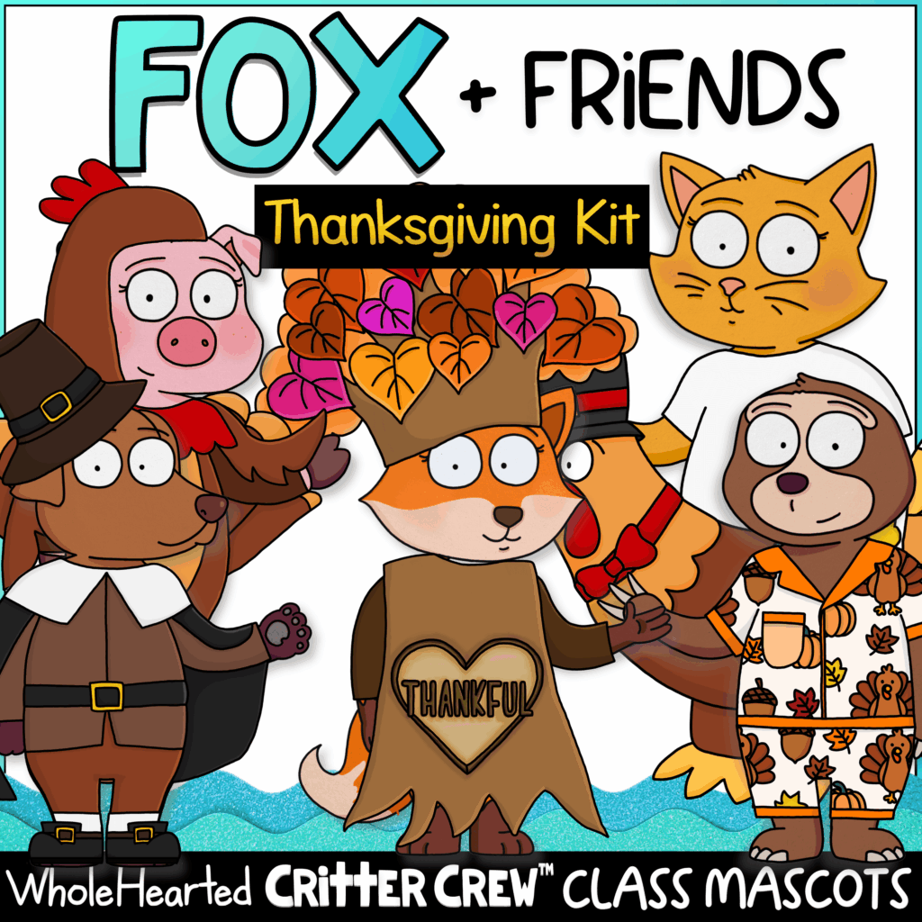 Thanksgiving behavior support mascot kit with goose and fox characters