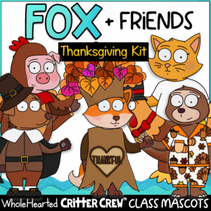 Thanksgiving behavior support mascot kit with goose and fox characters