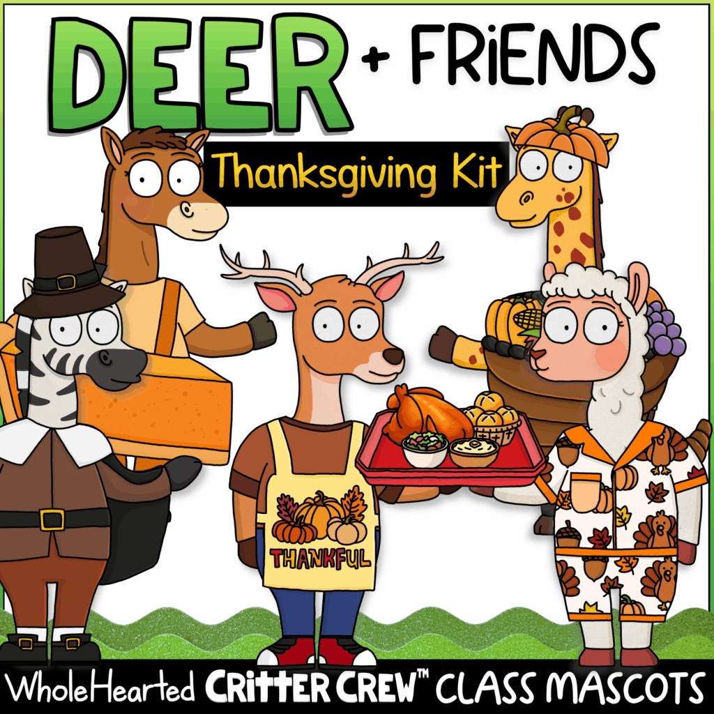 Goose and deer SEL classroom mascot printable for Thanksgiving activities