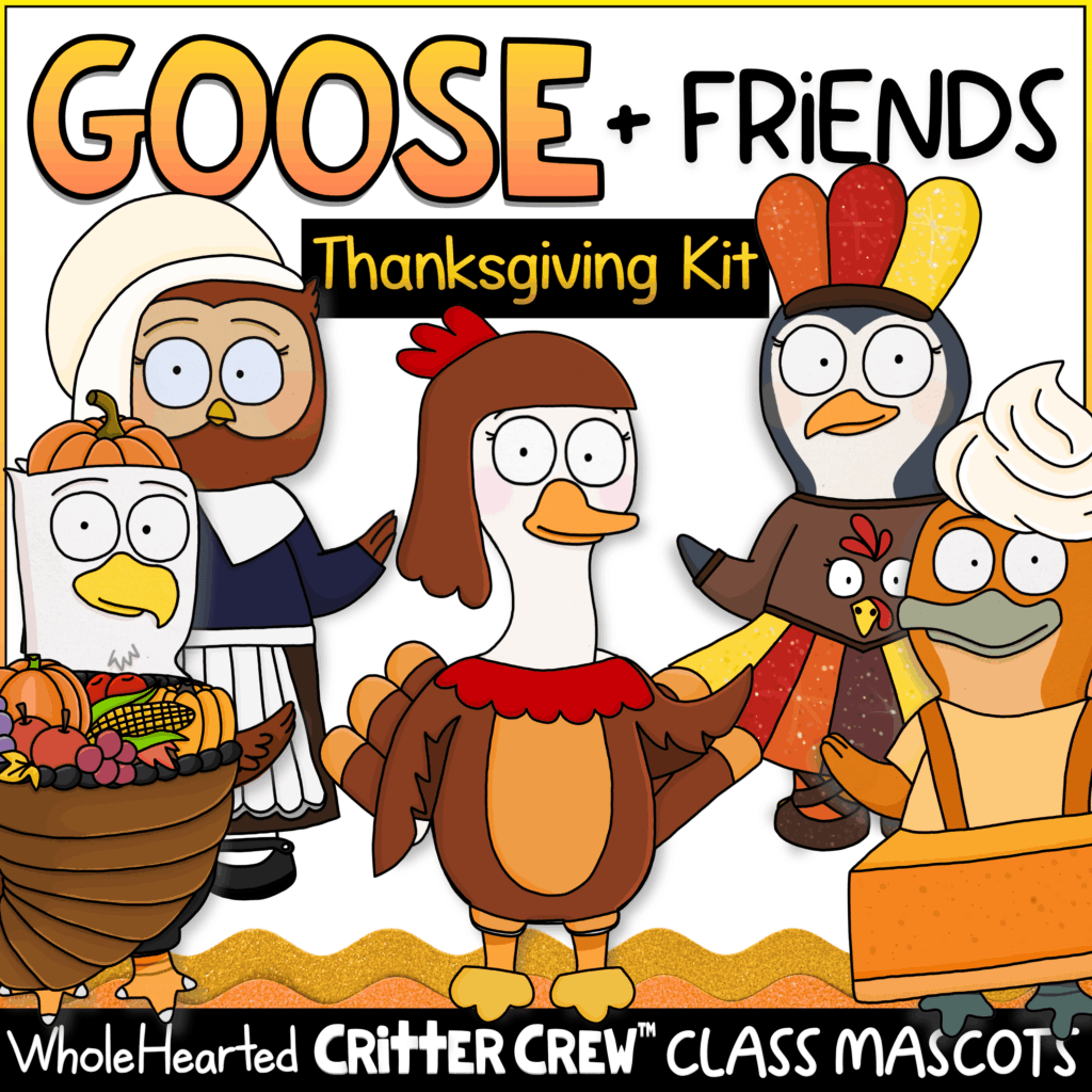 Thanksgiving behavior support mascot kit with goose and capybara characters