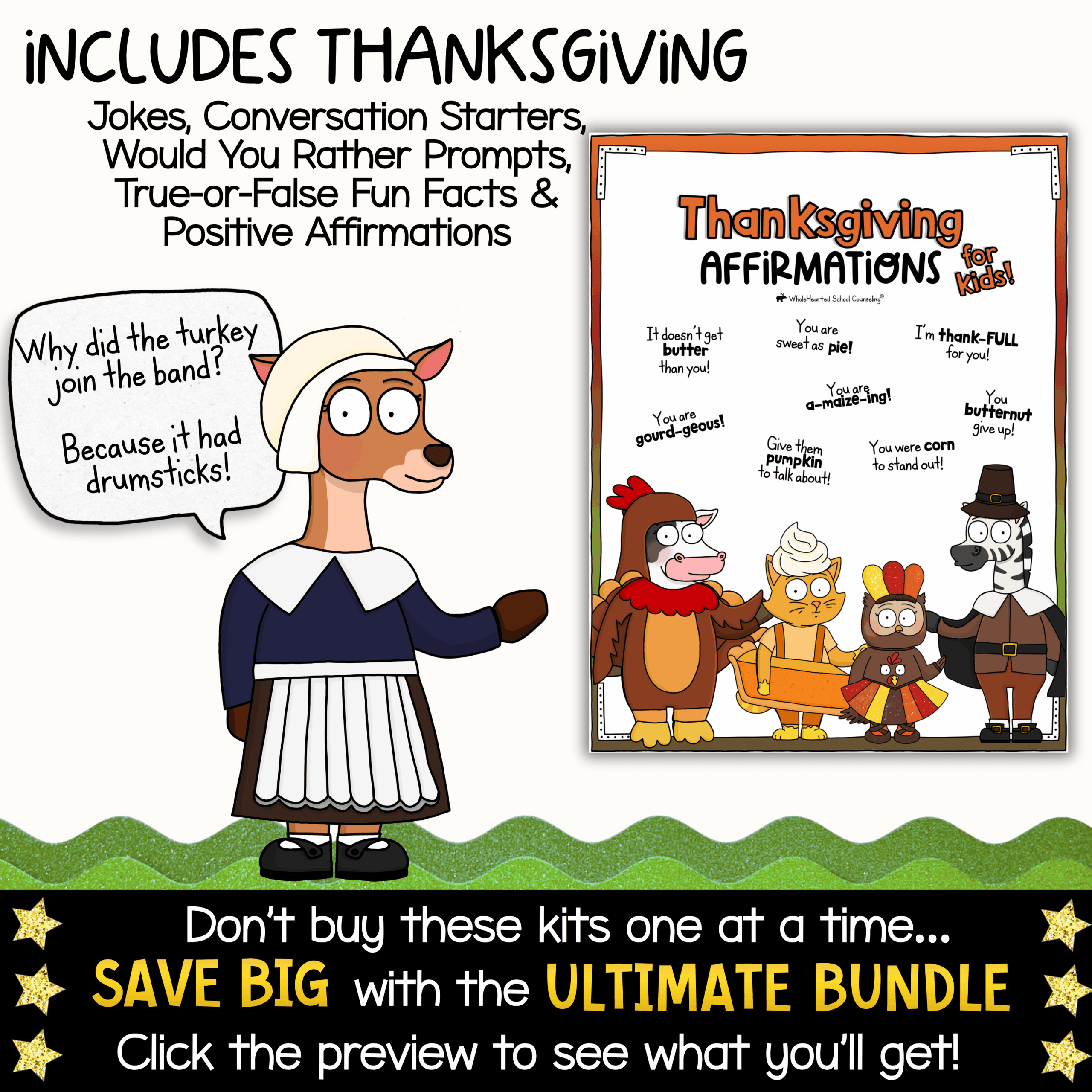 Thanksgiving Wholehearted Critter Crew PBIS Mascot Goose for School Behavior & SEL Thanksgiving behavior support mascot kit with goose and deer characters