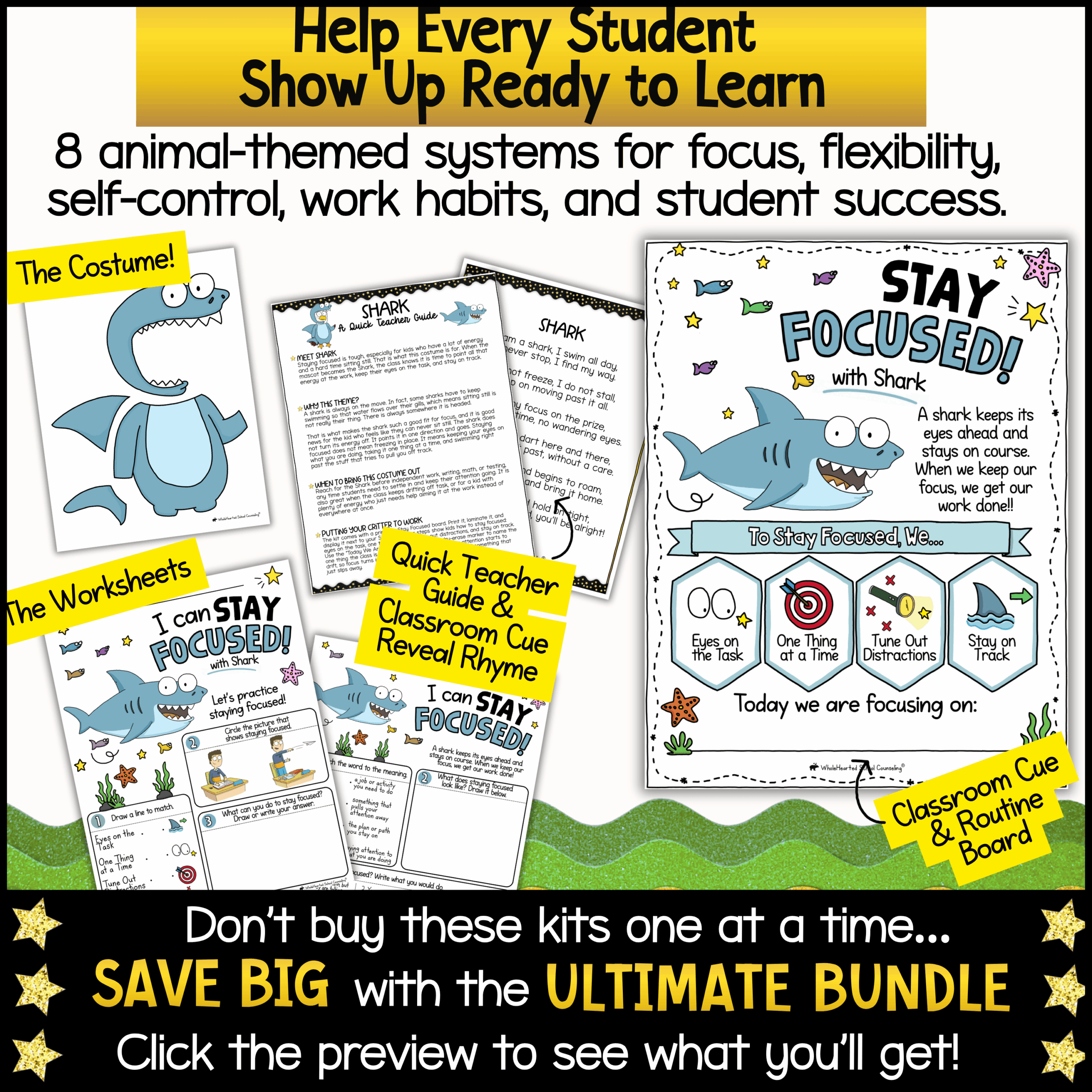 Classroom Goose BreathingExecutive Functioning Class Mascot Goose for School Behavior & SEL Shark-themed executive functioning and self-control classroom system that helps students improve focus, attention, task completion, and work habits. Includes shark costume character, printable worksheets, teacher guide, classroom cue board, and SEL activities designed to strengthen concentration and positive classroom behavior.