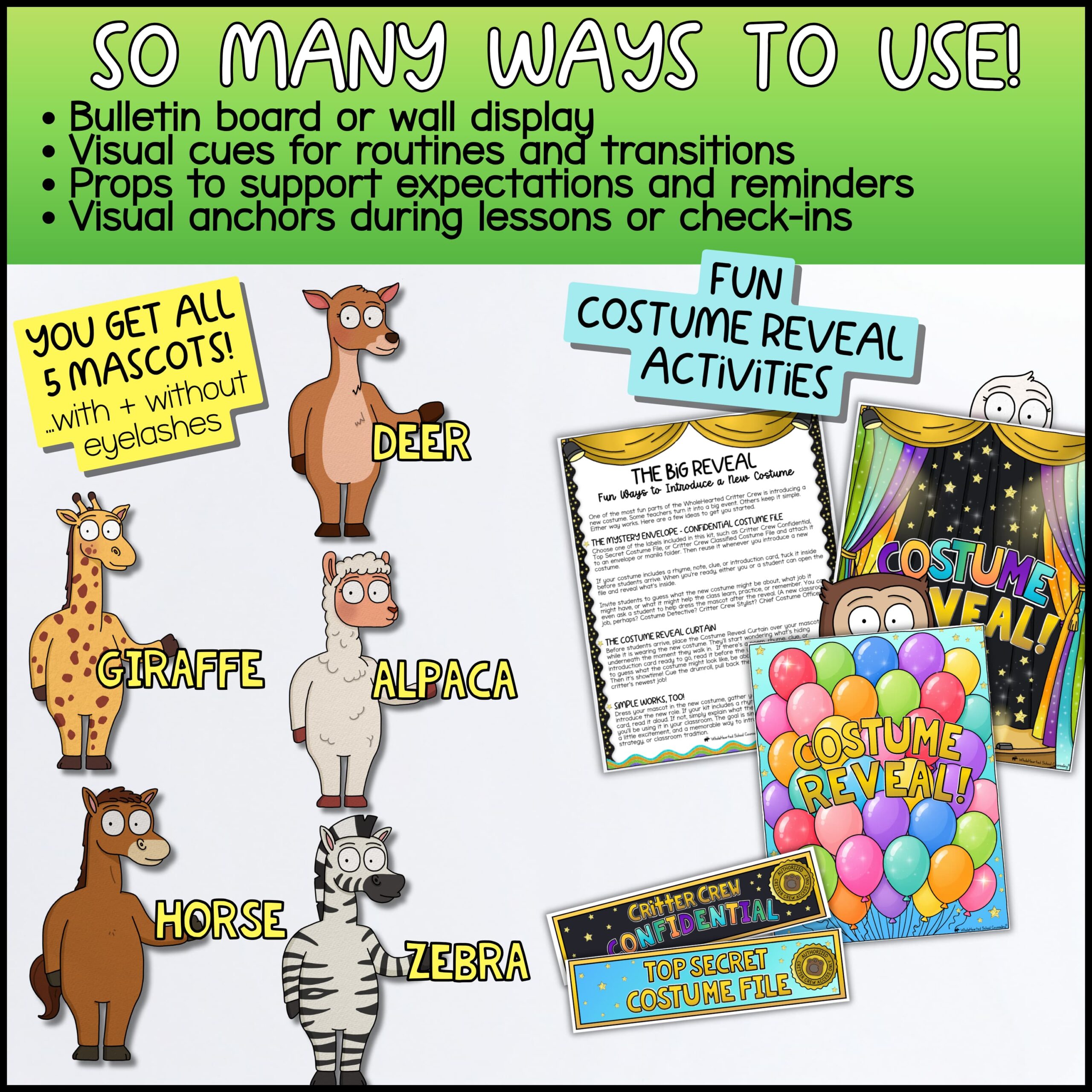 Executive Functioning Classroom Goose Classroom Management Mascot Goose for SEL & Behavior Support Deer classroom mascot bundle featuring Deer, Giraffe, Horse, Alpaca, and Zebra characters for SEL instruction, behavior support, and classroom management. Includes costume reveal activities, bulletin board displays, visual cues, classroom routines, transition supports, and engaging social-emotional learning tools for elementary classrooms.