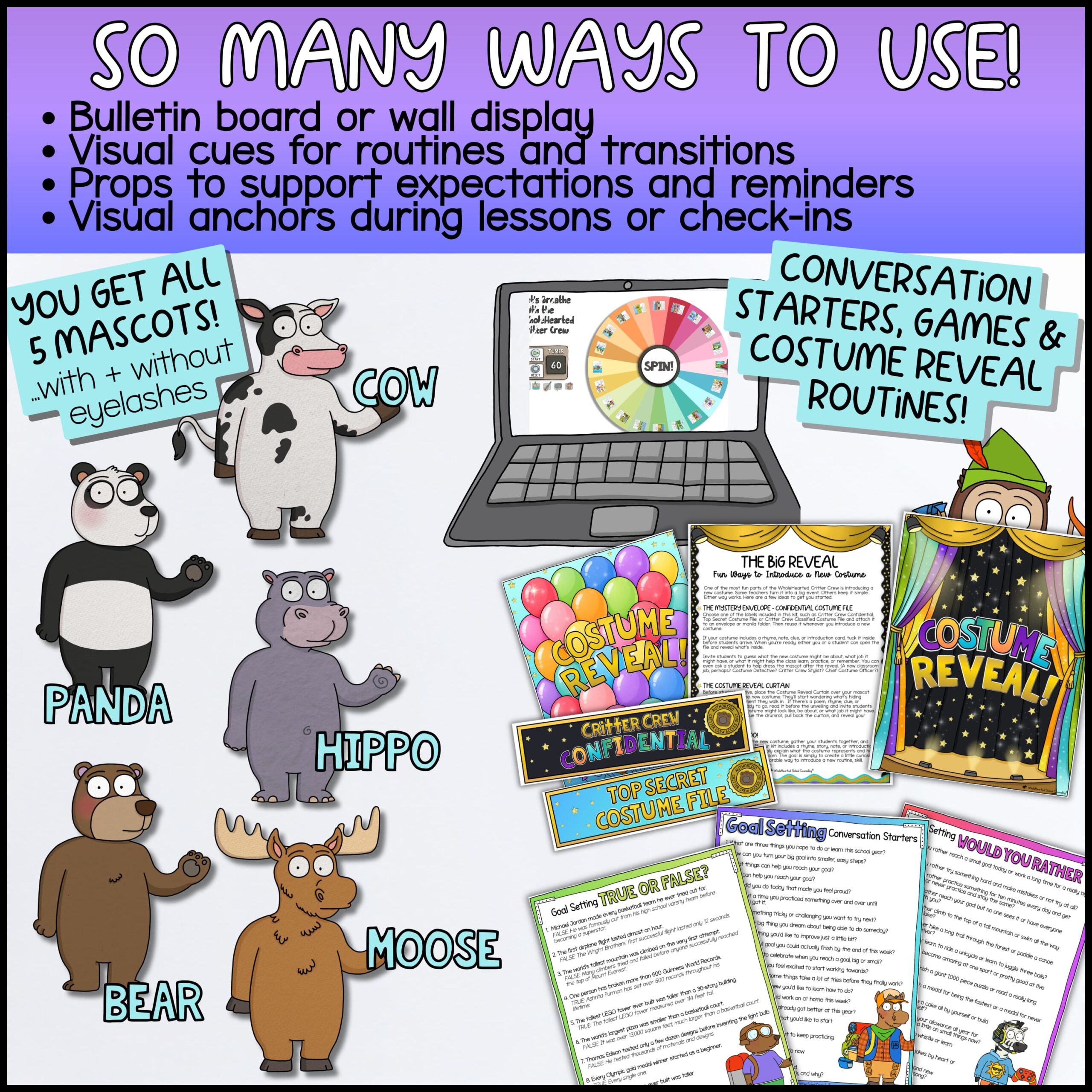 Goal Setting Classroom Goose Mascot Goose for Classroom Management & Social Emotional Learning SEL routines and behavior systems for student goal setting featuring goal-setting activities organized into five learning stages: Dream It, Aim At It, Keep Climbing, Learn From Setbacks, and Celebrate. Includes worksheets, challenge boards, reflection activities, costume pieces, reward systems, and social-emotional learning resources that teach growth mindset, resilience, and goal achievement skills.