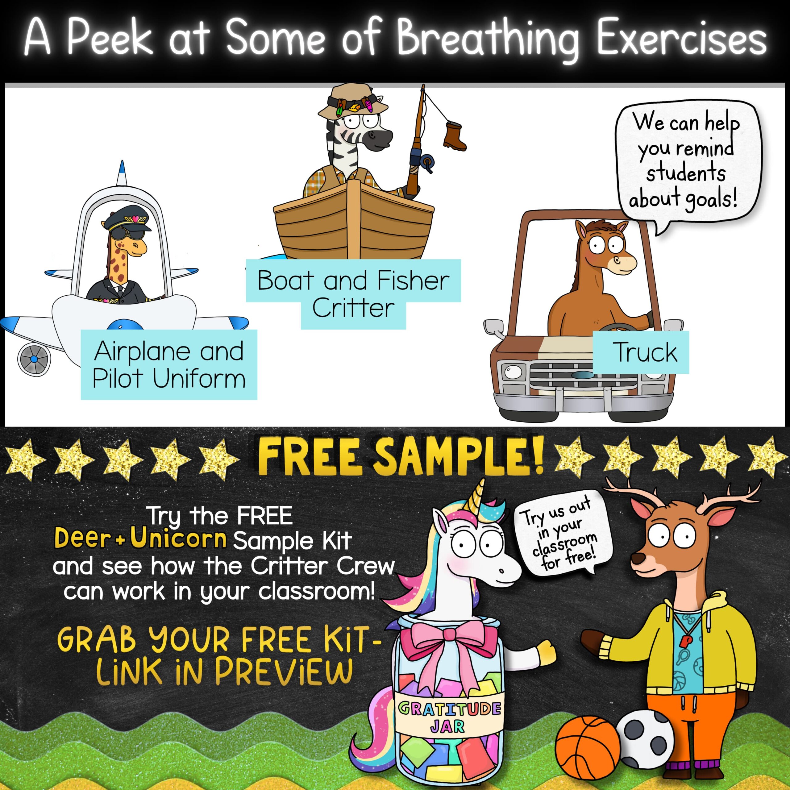 Goose Classroom Mascot Vehicle Props for Behavior and Classroom Routines Transportation classroom mascot preview featuring Giraffe Pilot in an airplane, Zebra Fisher in a boat, and Horse driving a pickup truck. Printable transportation vehicle props, themed costumes, and classroom mascots for transportation units, classroom routines, bulletin boards, and morning meetings.
