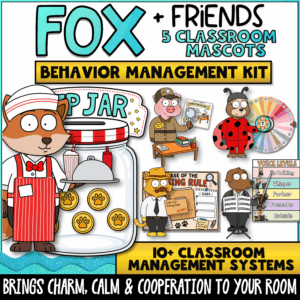Fox + Friends classroom behavior management kit featuring Fox, Dog, Cat, Pig, and Sloth with over 10 classroom management systems. Includes PBIS behavior supports, classroom routines, behavior expectations, classroom mascots, restorative practices, and elementary behavior management activities.
