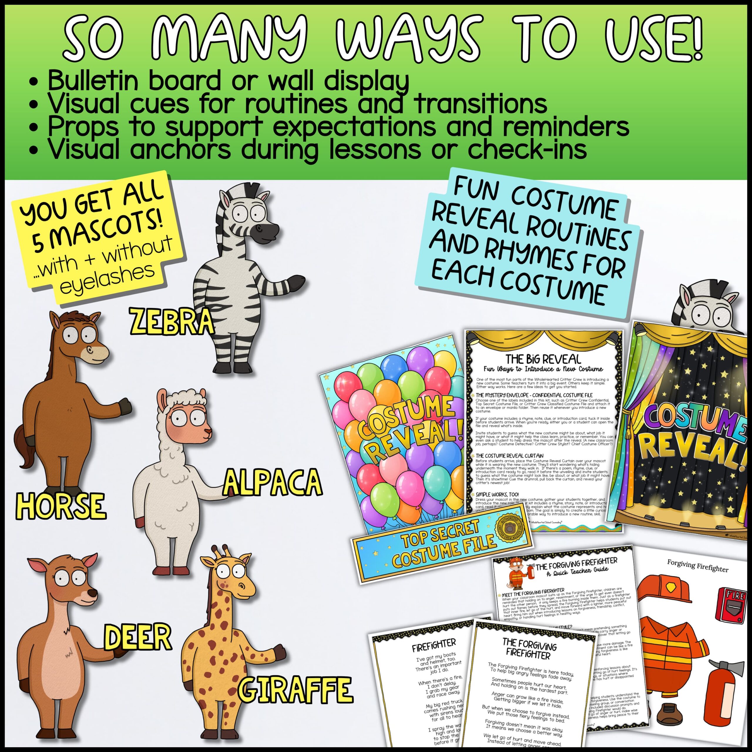 Classroom Goose Goal Setting Classroom Management Mascot Goose for SEL & Behavior Support Horse, zebra, alpaca, deer, and giraffe classroom mascots with costume reveal routines, rhymes, social skills visuals, and printable activities for elementary classroom management, SEL, and behavior support.